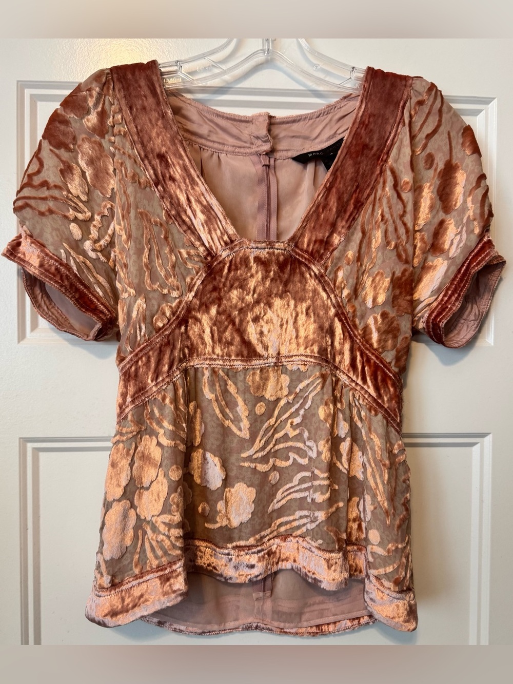 Marc Jacobs Floral Velvet Trim Sheer Top Blouse Brown Rose Y2K Boho Sz 4 READ!